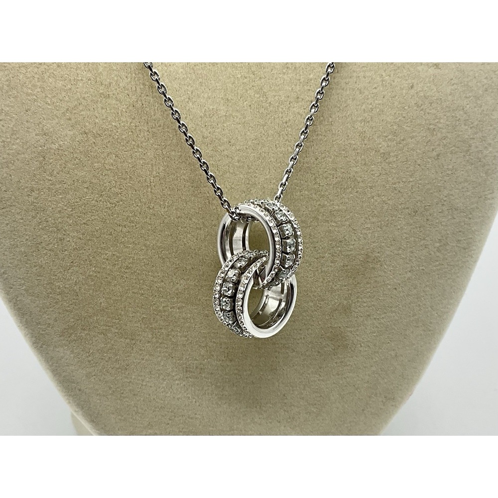 Swarovski Double Crystal Rhinestone Ring Pendant On Rhodium Plated Chain VGUC